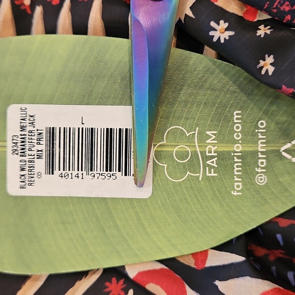 💕FARM RIO💕 Black Wild Bananas Metallic Reversible Puffer Jacket Large L NWT - Picture 16 of 16